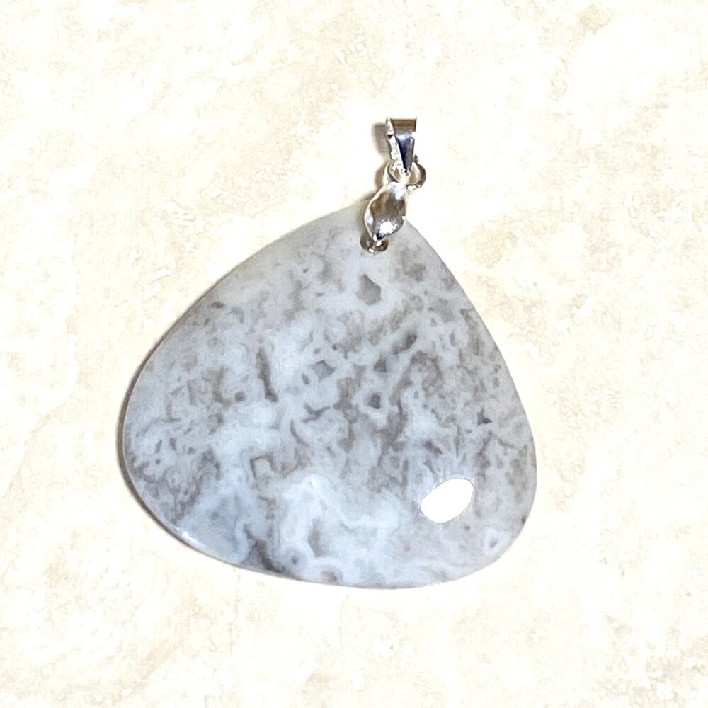 Natural White Agate Pendant, Large Water-drop Genuine Gemstone